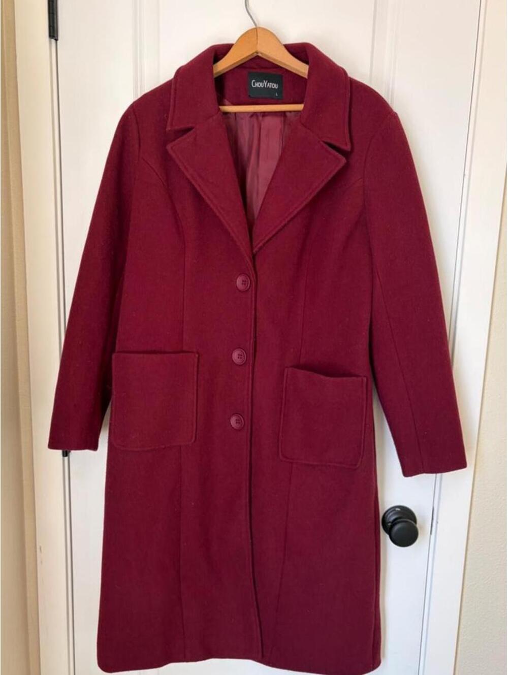 Chou Yatou burgundy trench coat